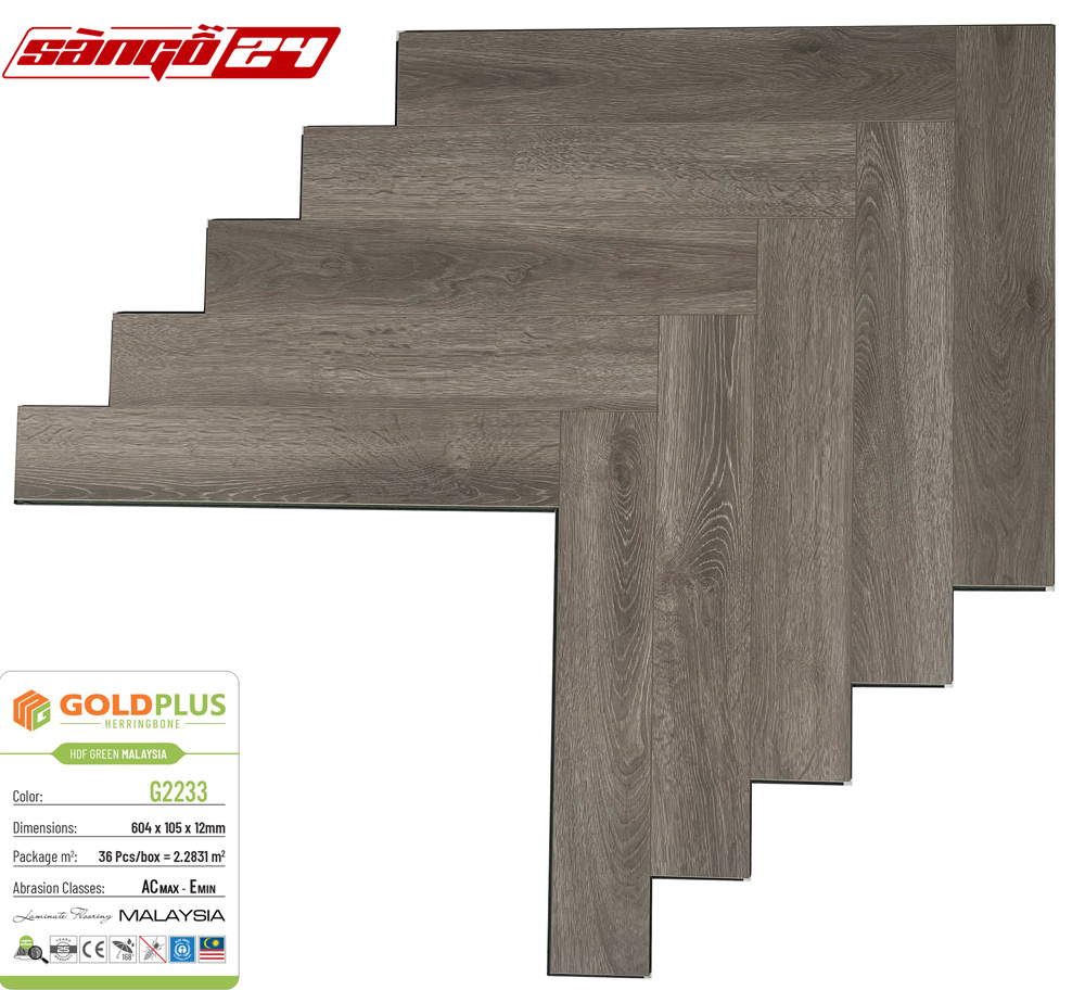Goldplus xương cá G2233 dày 12mm cốt xanh HDF