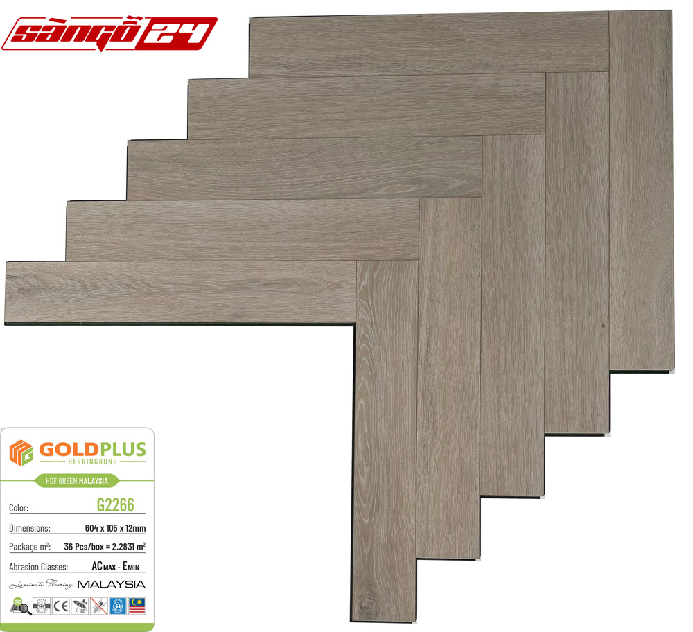 Goldplus xương cá G2266 dày 12mm cốt xanh HDF