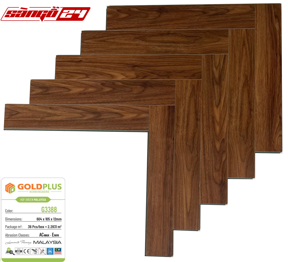 Goldplus xương cá G3388 dày 12mm cốt xanh HDF