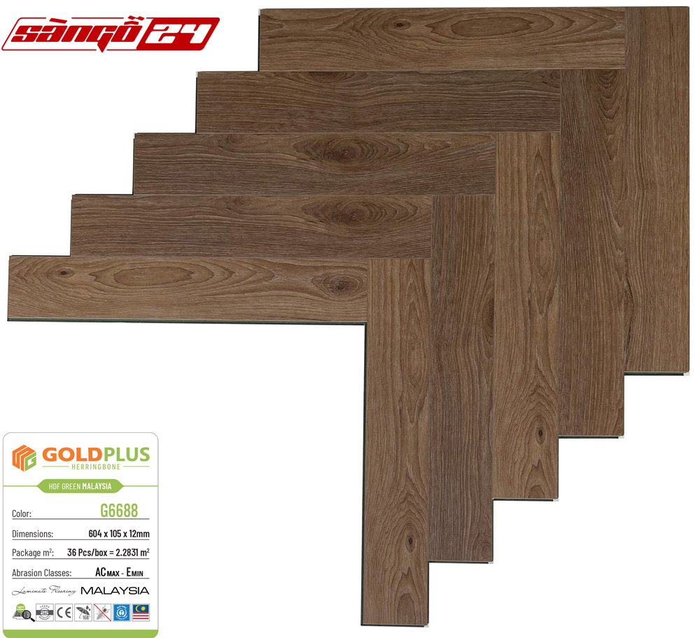 Goldplus xương cá G6688 dày 12mm cốt xanh HDF