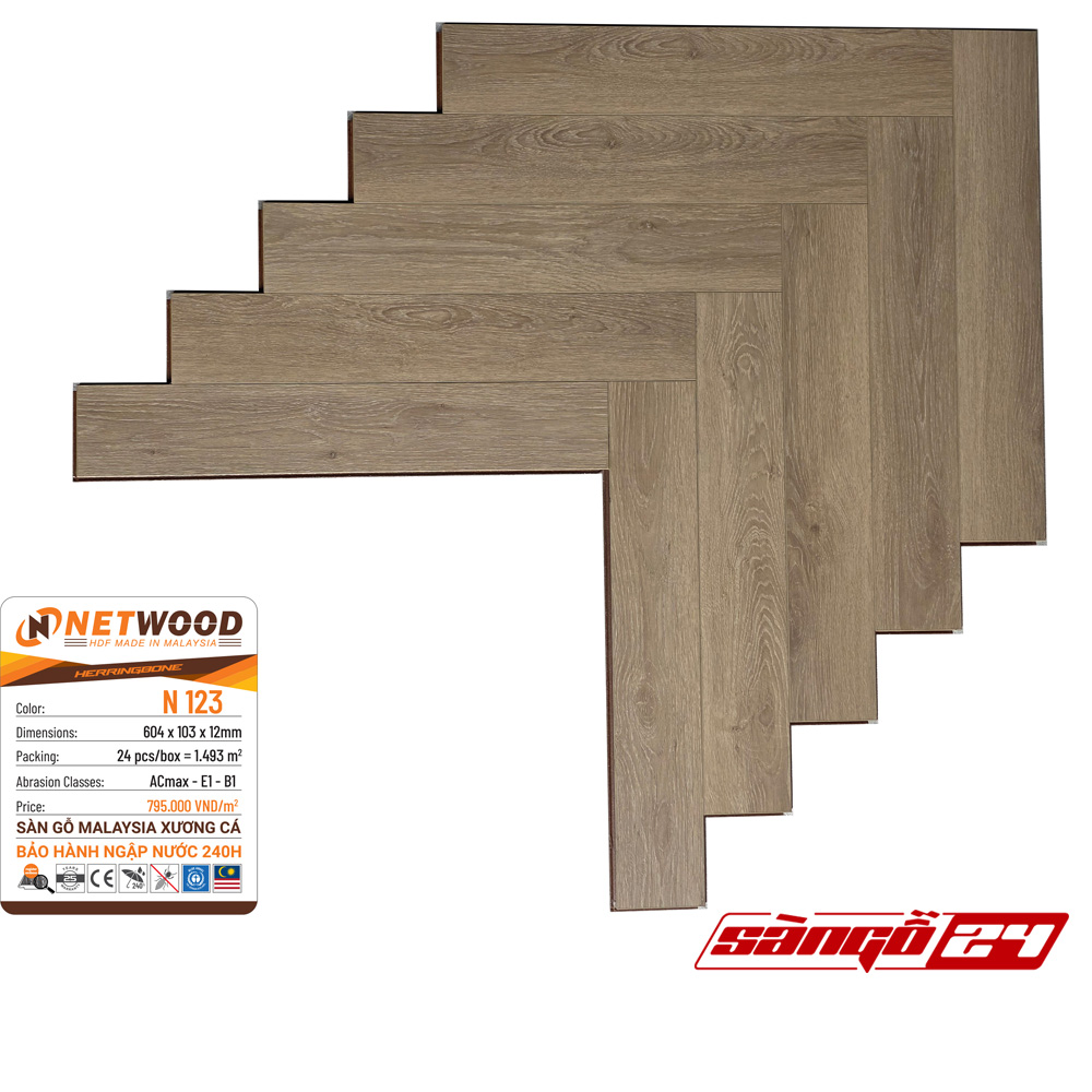 Sàn gỗ Netwood xương cá N123