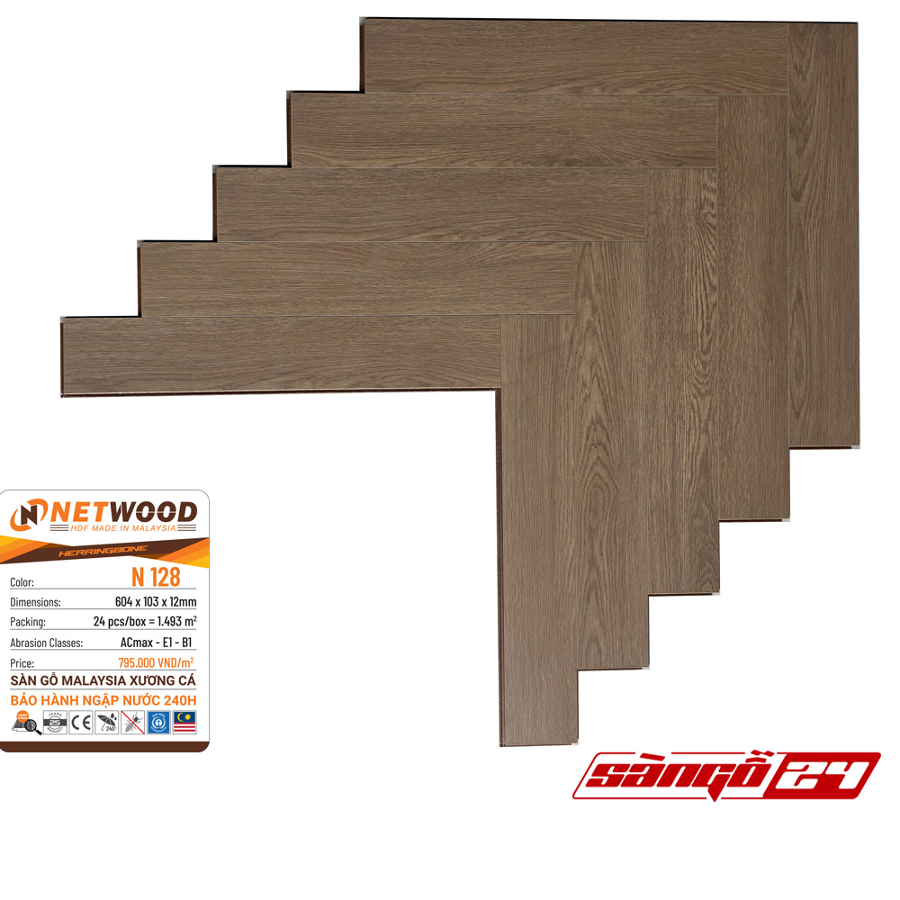 Sàn gỗ Netwood xương cá N128